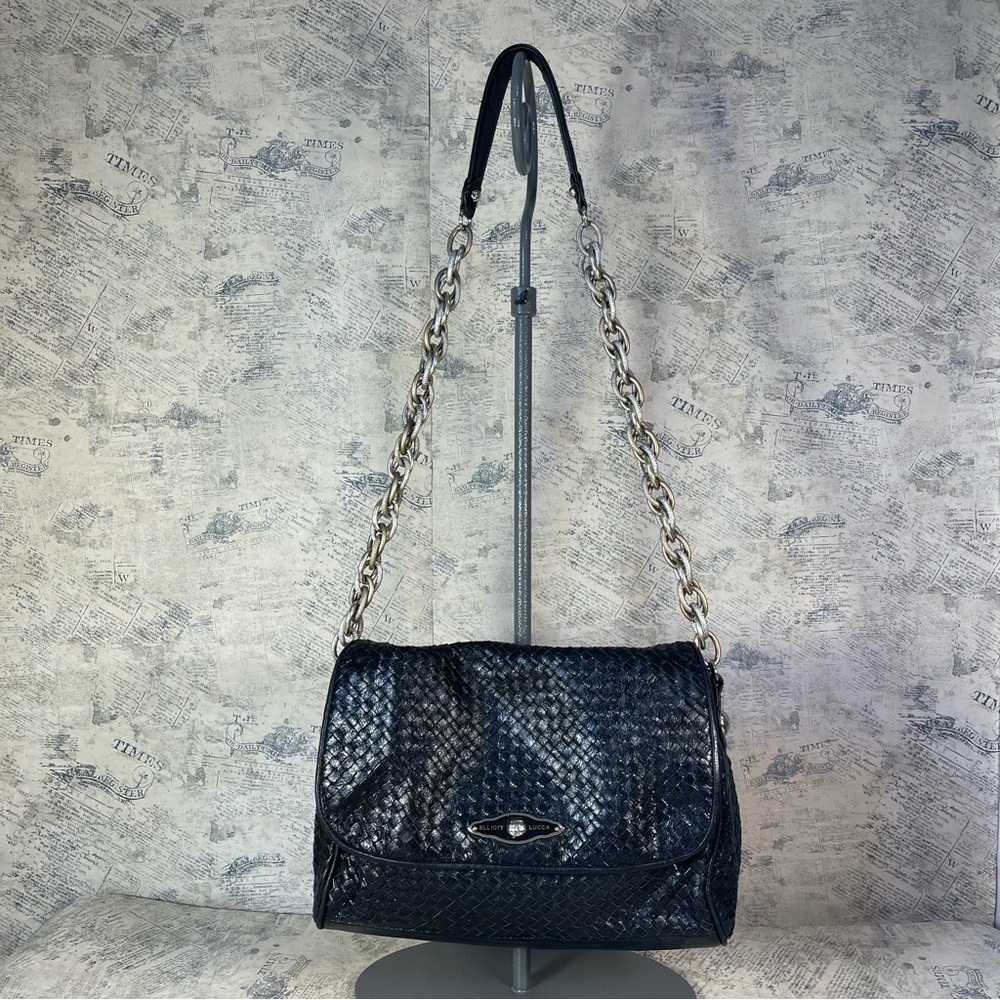 Elliott Lucca Black Woven Leather Shoulder Bag Soft Leather Classic Hobo Purse